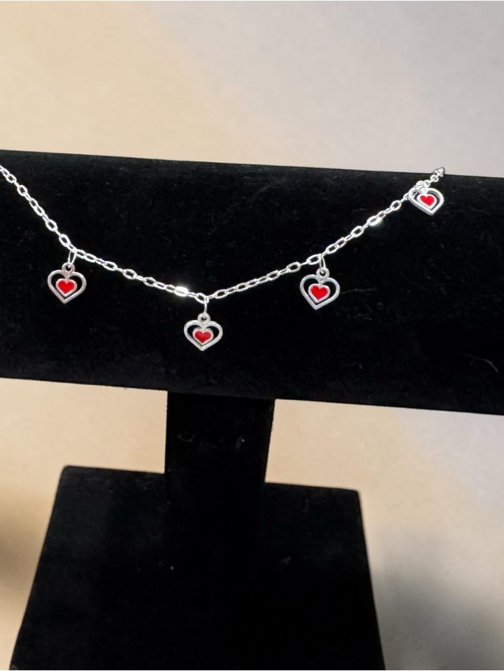 Heart Charm 925 Silver bracelet & anklet with Red Accents